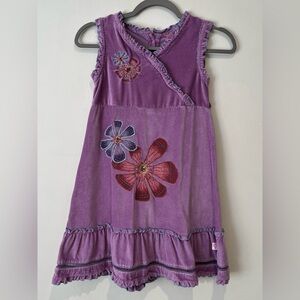 Girls Velveteen Jumper Dress Embroidered Y2K Purple Flowers Hippie Boho Size 128